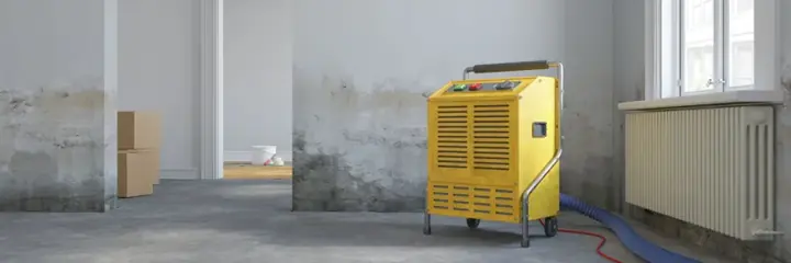 Dehumidifier running in an emptied room during a Redding dry-out